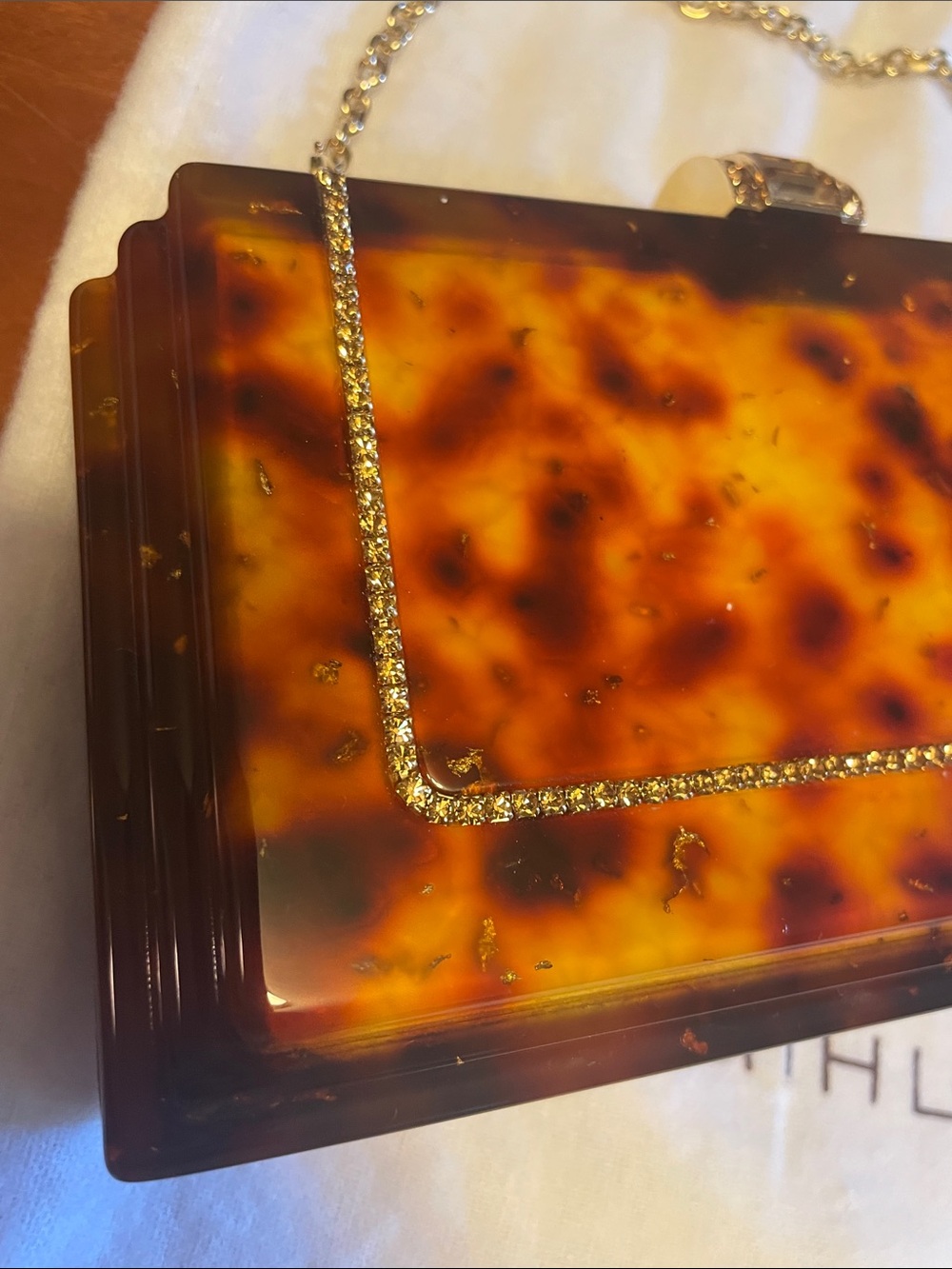 Judith Leiber Tortoise and Gold Crystal Minaudière Clutch - Picture 3 of 16